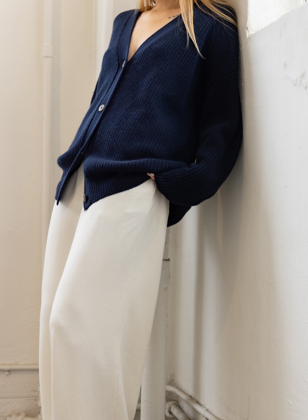 Ribbed Cashmere Oversized Cardigan Sweater in New Navy