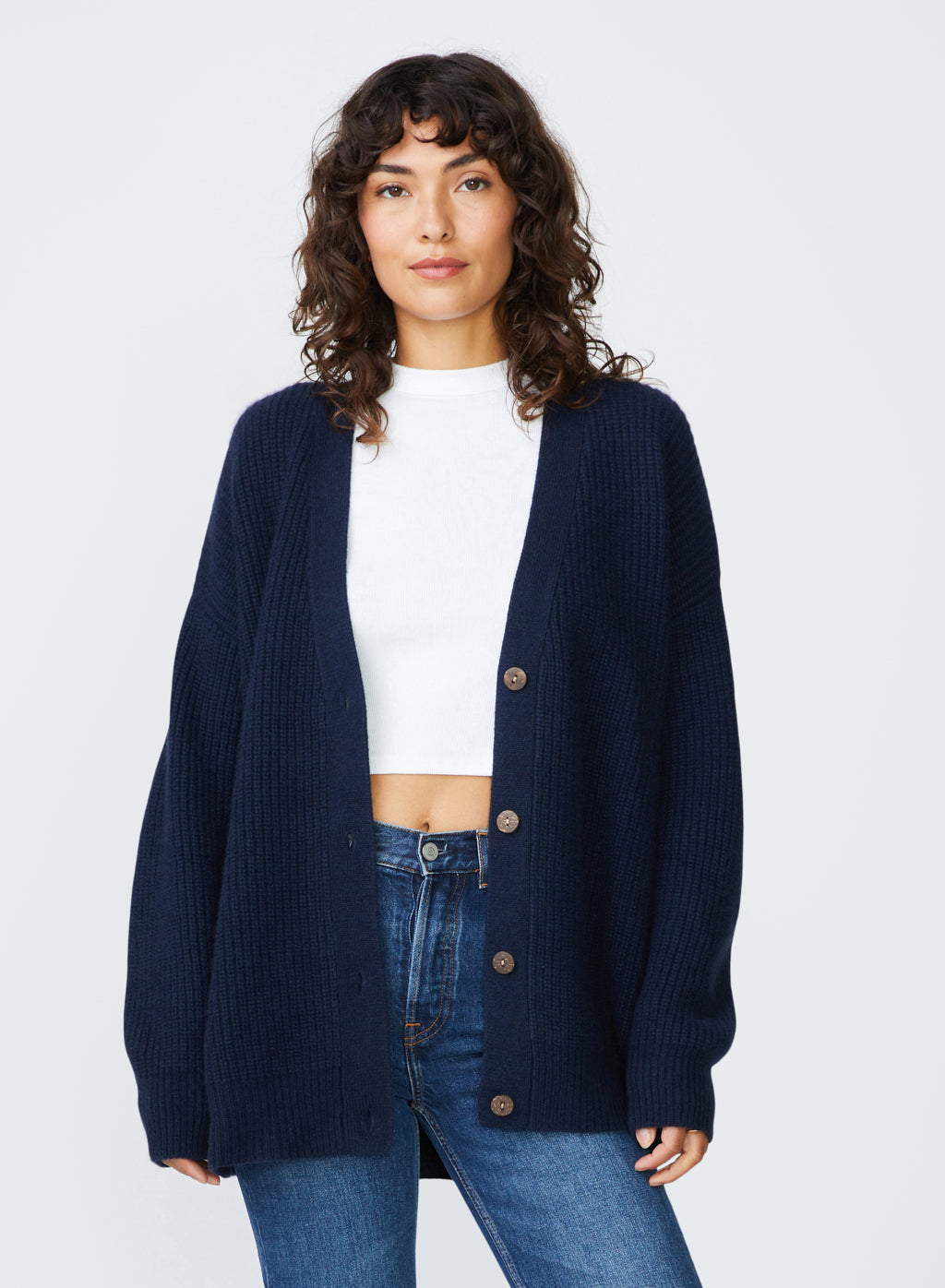 Ribbed Cashmere Oversized Cardigan Sweater in New Navy