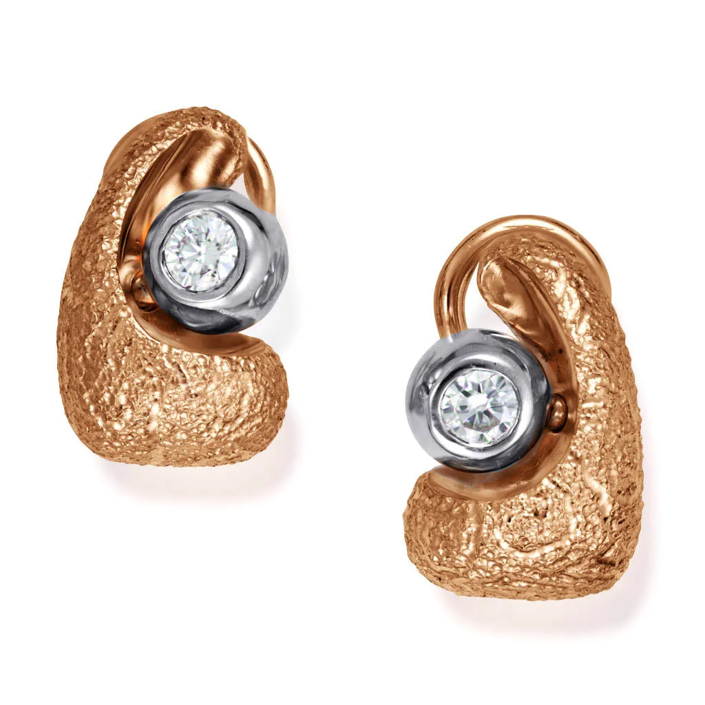 Rose Gold Modern Art Earrings with Diamonds