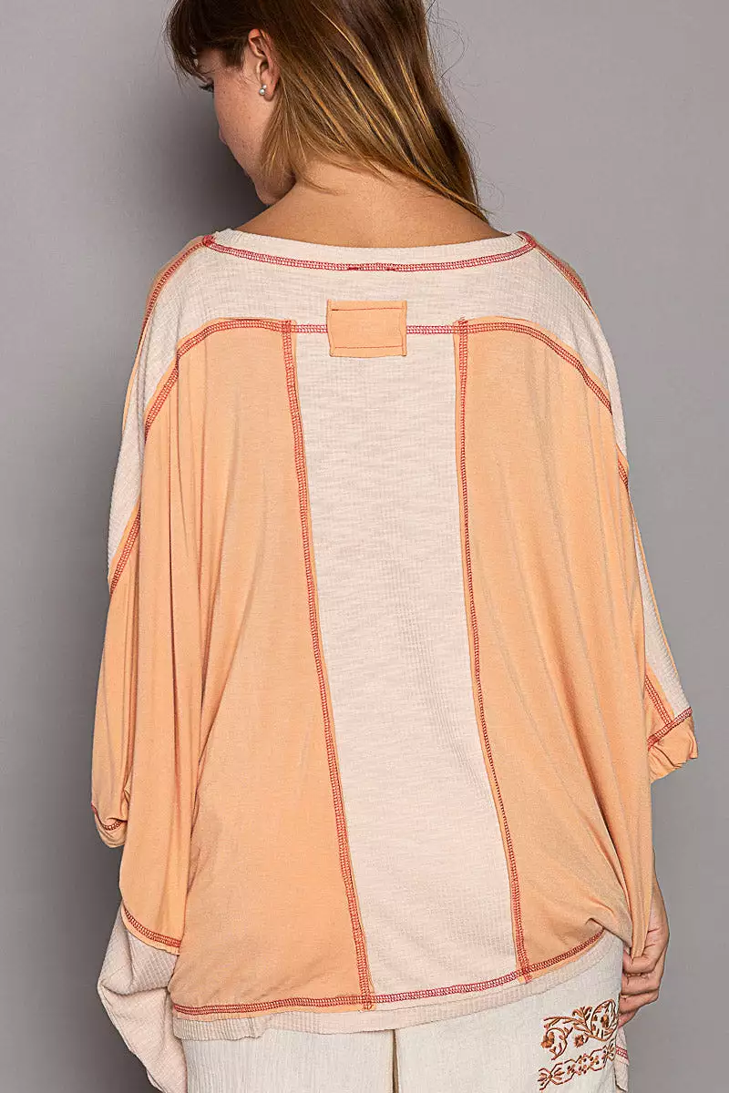 Round Neckline Oversized Knit With Contrast Stitching Top