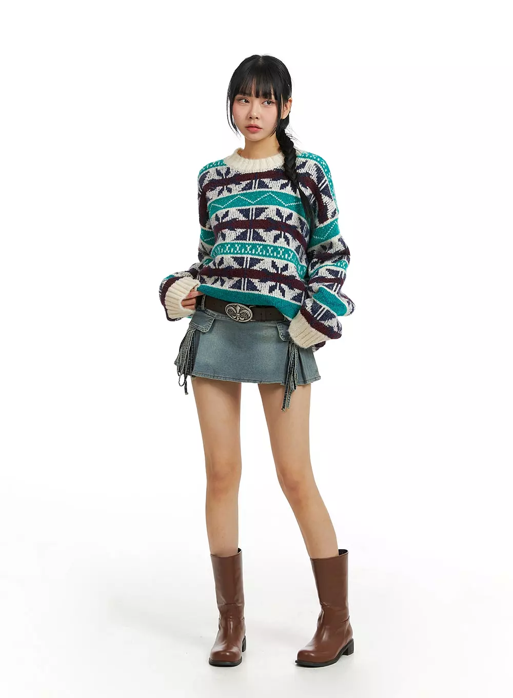 Round Neckline Oversized Knitted Long Sleeve Sweater CJ412