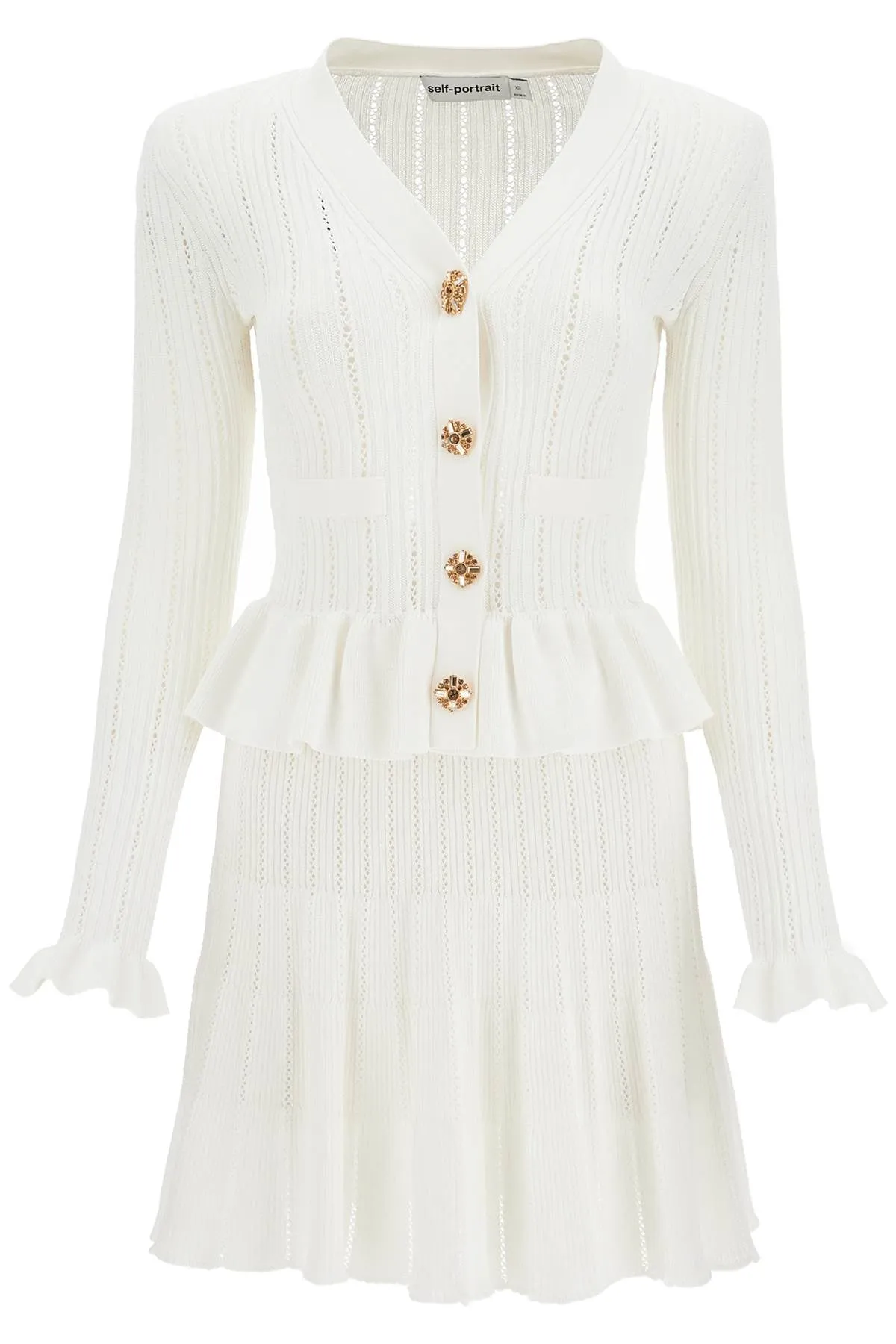 Self Portrait Short Pointelle Knit Dress   White