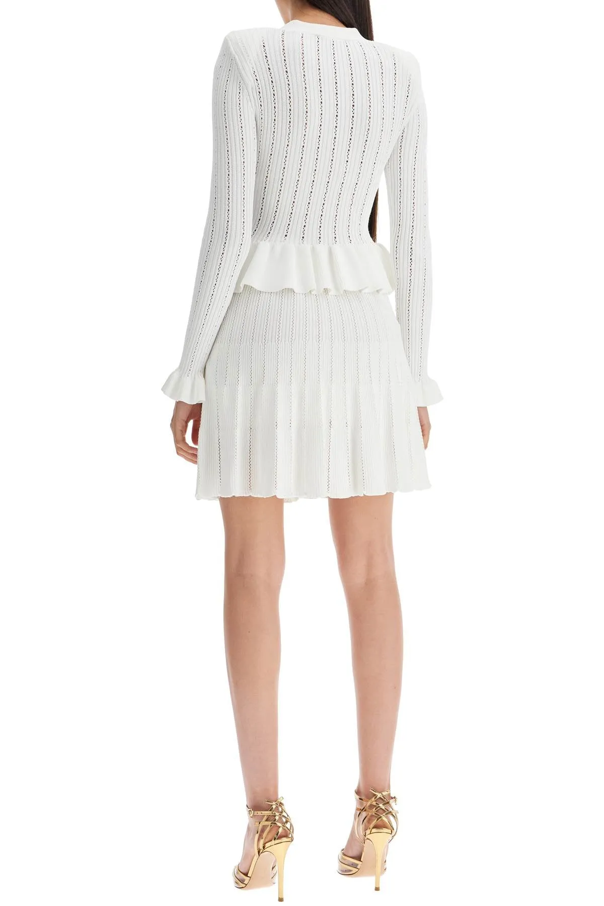 Self Portrait Short Pointelle Knit Dress   White