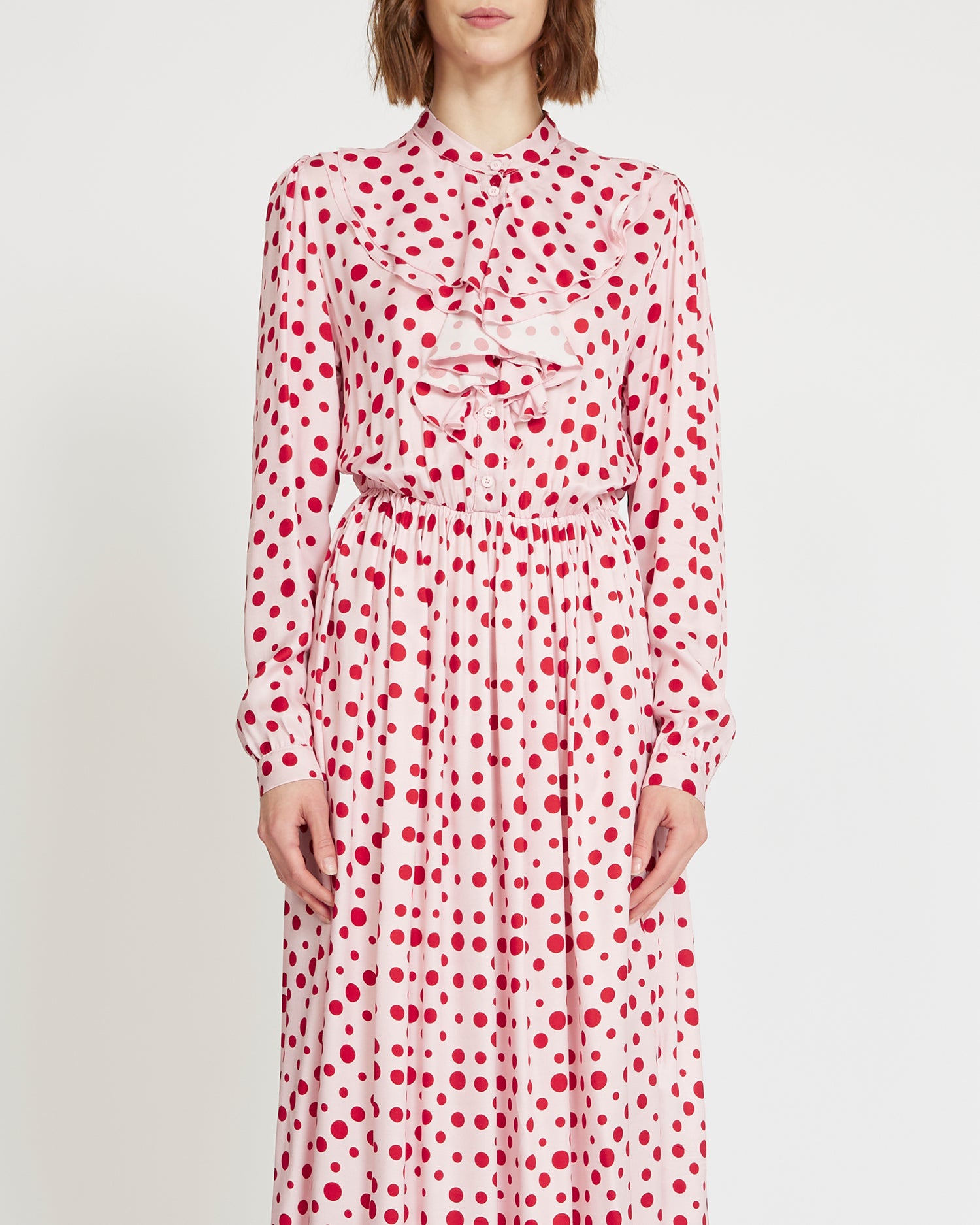 Silvian Heach Pink and Red Polka Dot Dress