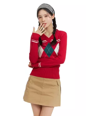 Slim Fit Argyle Knit Sweater OM420