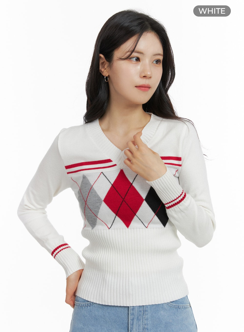 Slim Fit Argyle Knit Sweater OM420