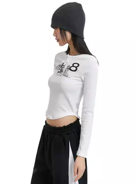 Slim Fit Graphic Lettering Long Sleeve Crop Top CJ412