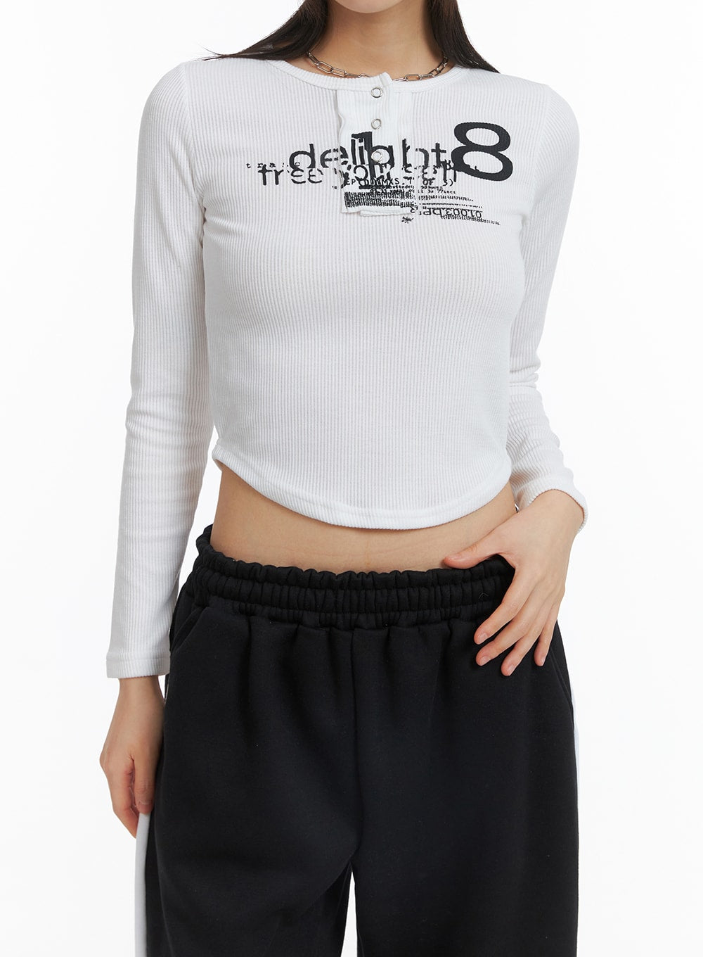 Slim Fit Graphic Lettering Long Sleeve Crop Top CJ412