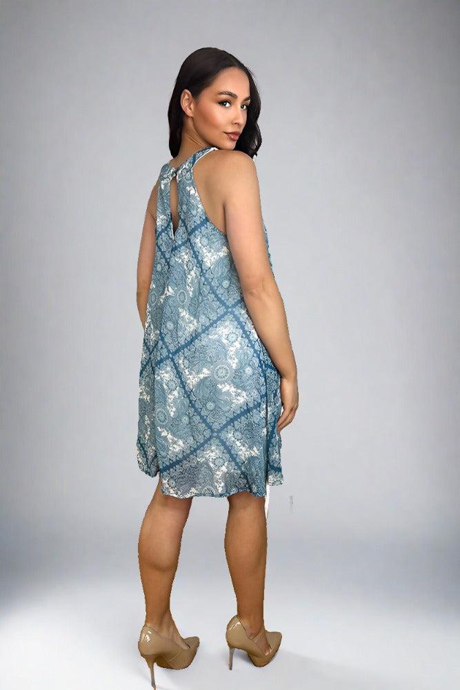 Soft Aqua Paisley Print Sleeveless Dress