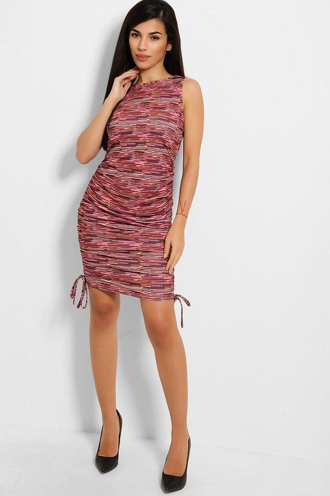 Speckled Print Drawstring Sides Midi Dress