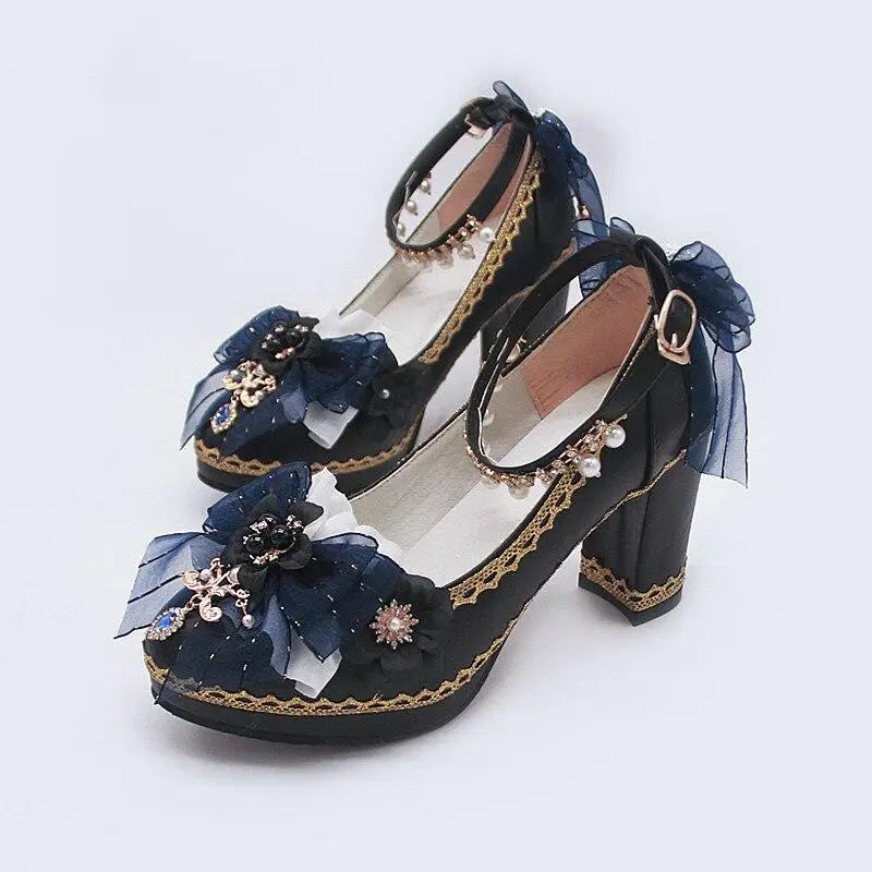 Starry Night Lolita Buckle Bow Pearl Princess Dance Shoes MK16343