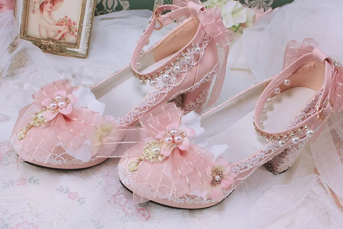 Starry Night Lolita Buckle Bow Pearl Princess Dance Shoes MK16343