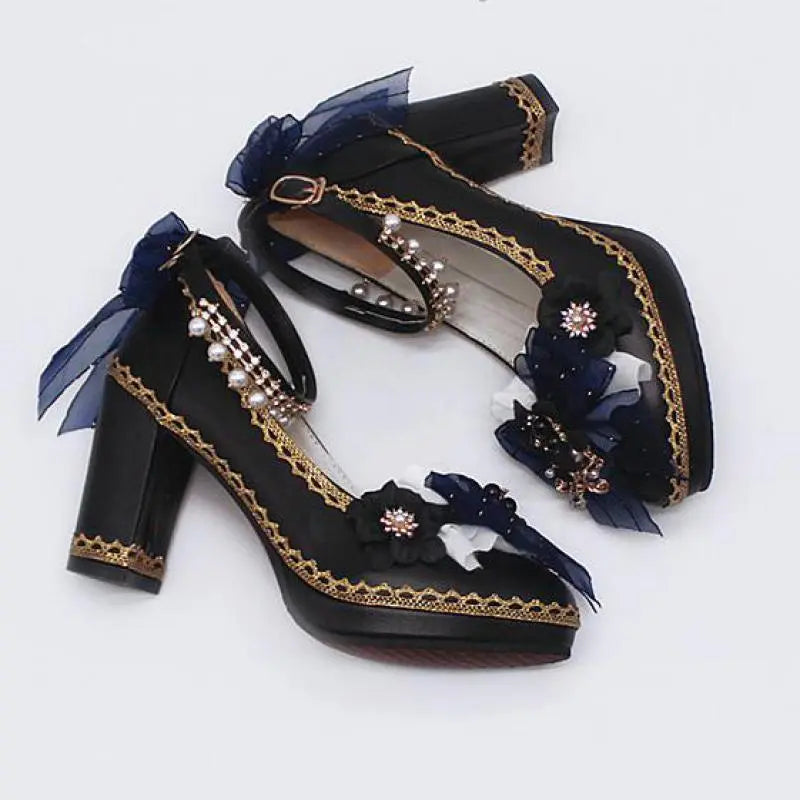 Starry Night Lolita Buckle Bow Pearl Princess Dance Shoes MK16343