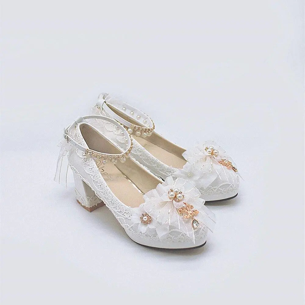 Starry Night Lolita Buckle Bow Pearl Princess Dance Shoes MK16343