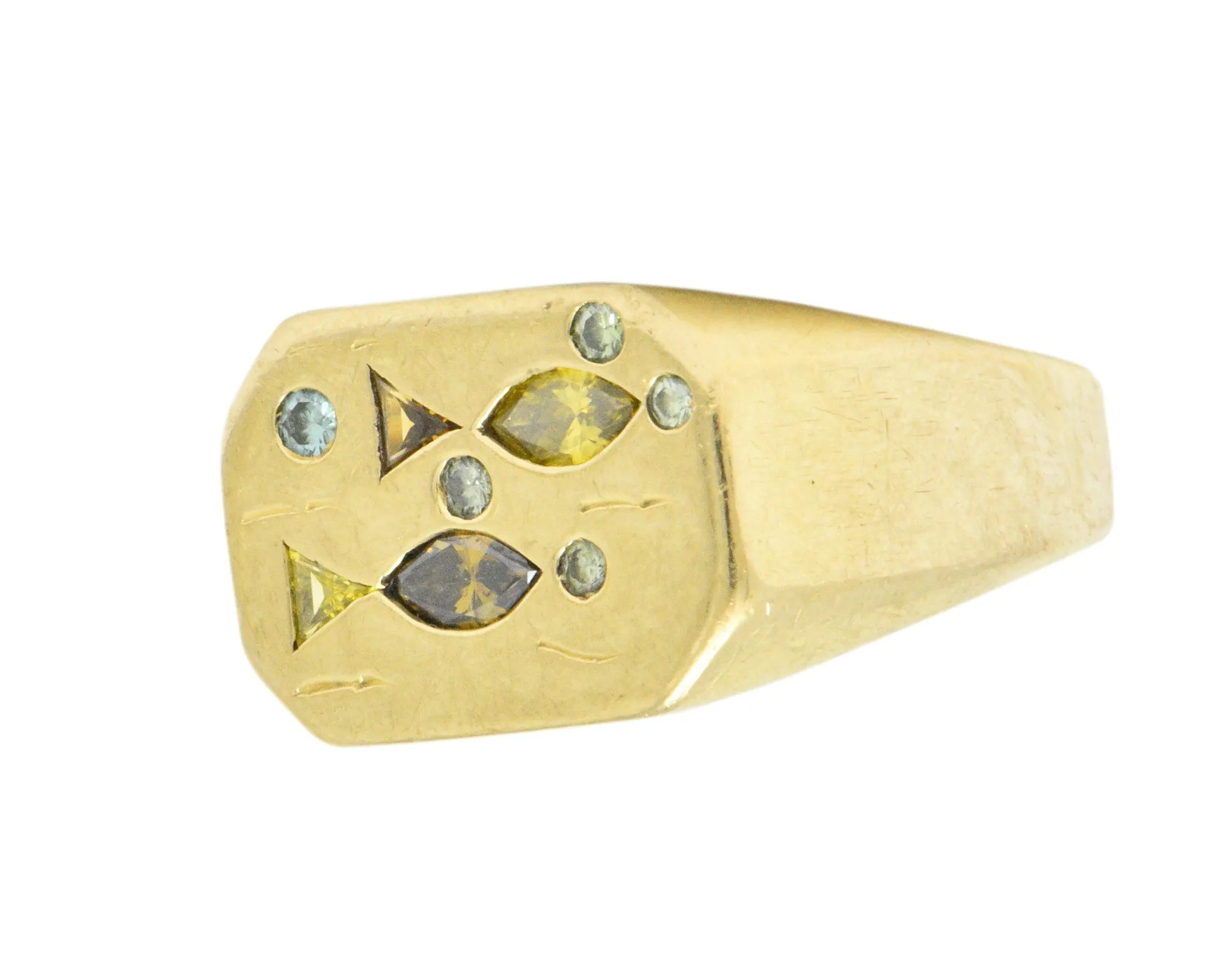 T-Z Modernist Fancy Colored Diamond 18 Karat Gold Unisex Ring