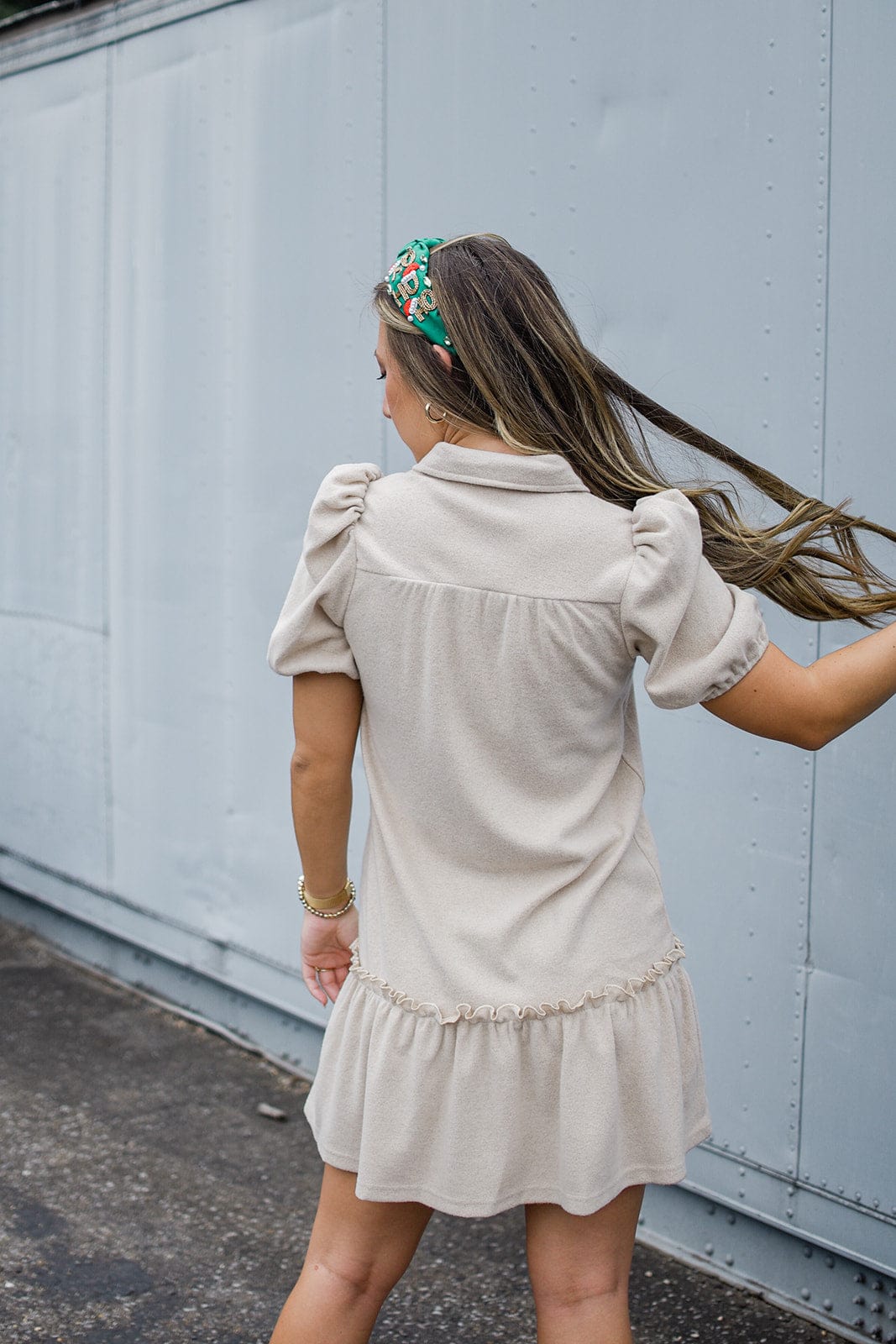 Taupe Button Up Short Sleeve Dress