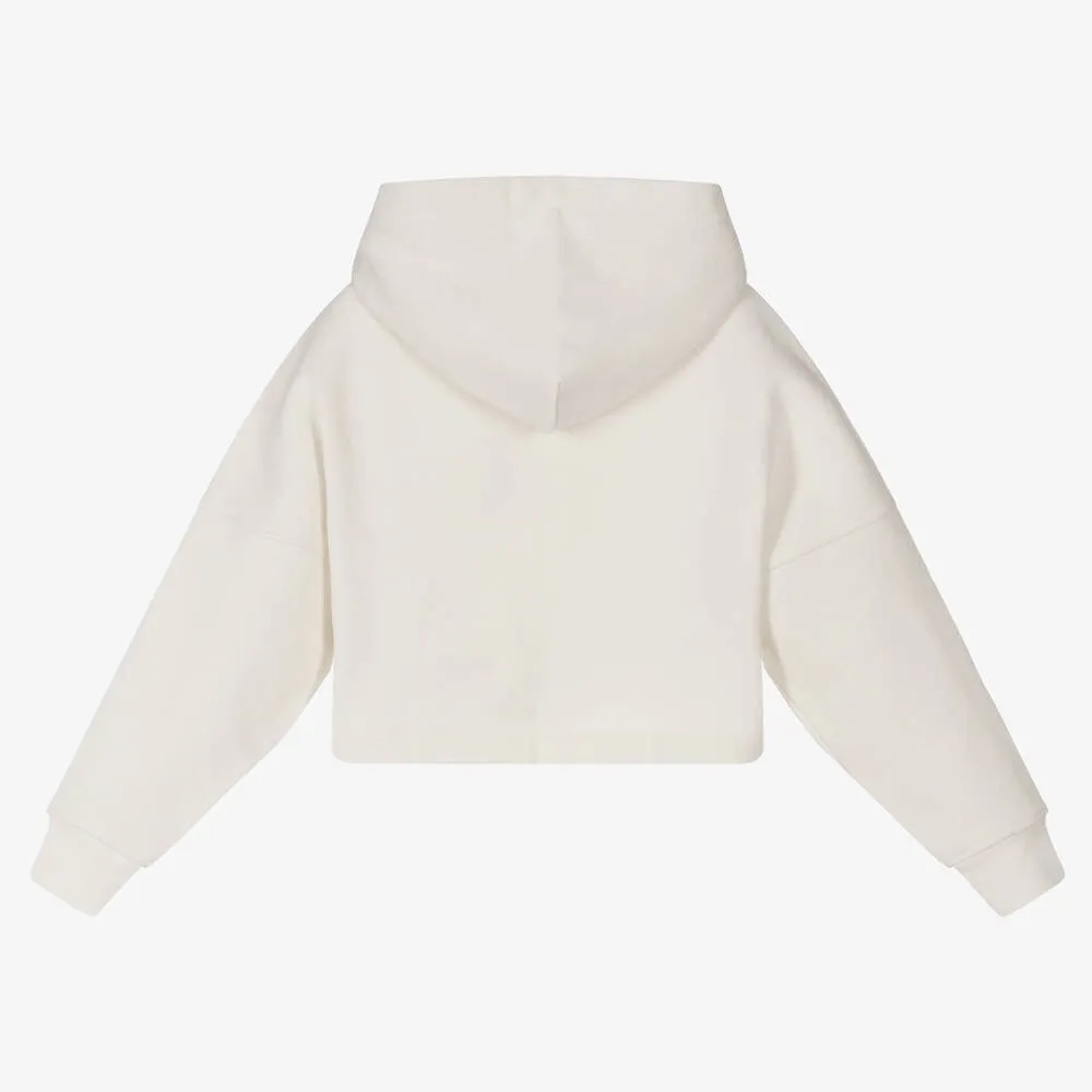 Teen Girls Ivory Crop Hoodie