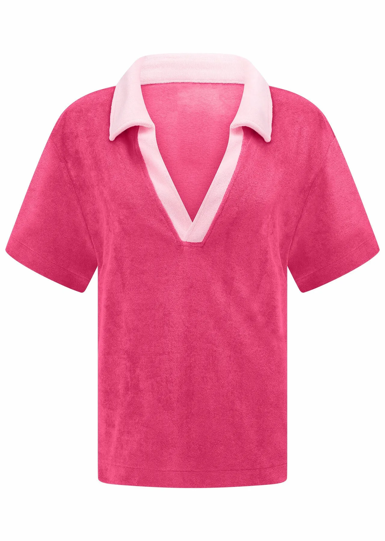 Terry Towelling Cropped Polo Tee | Pink | Short Sleeve | Lorna Jane Australia