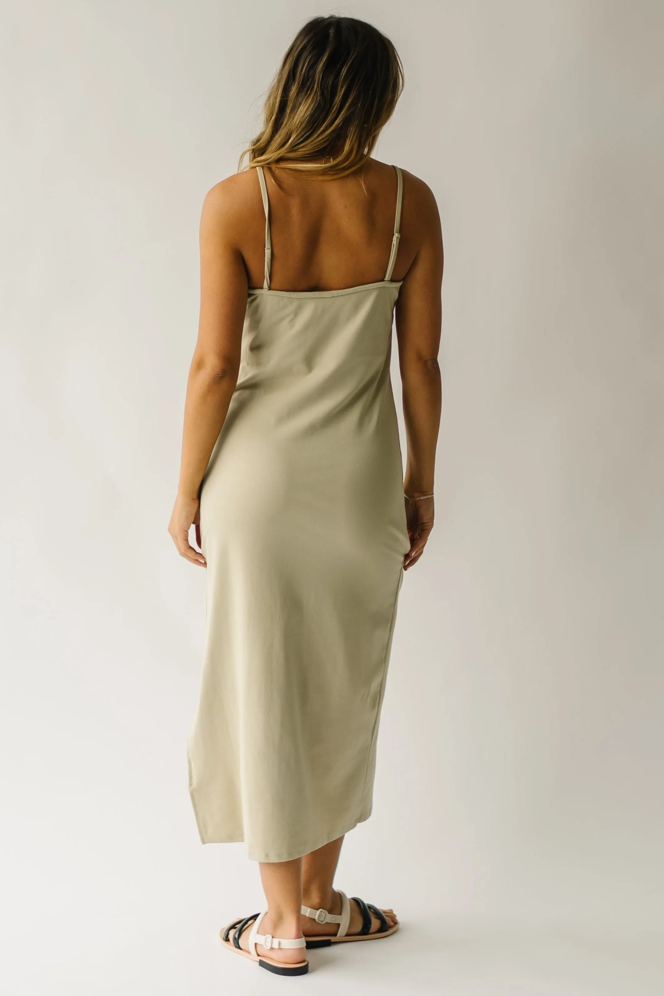 The Belinda Tank Knit Midi Dress in Khaki