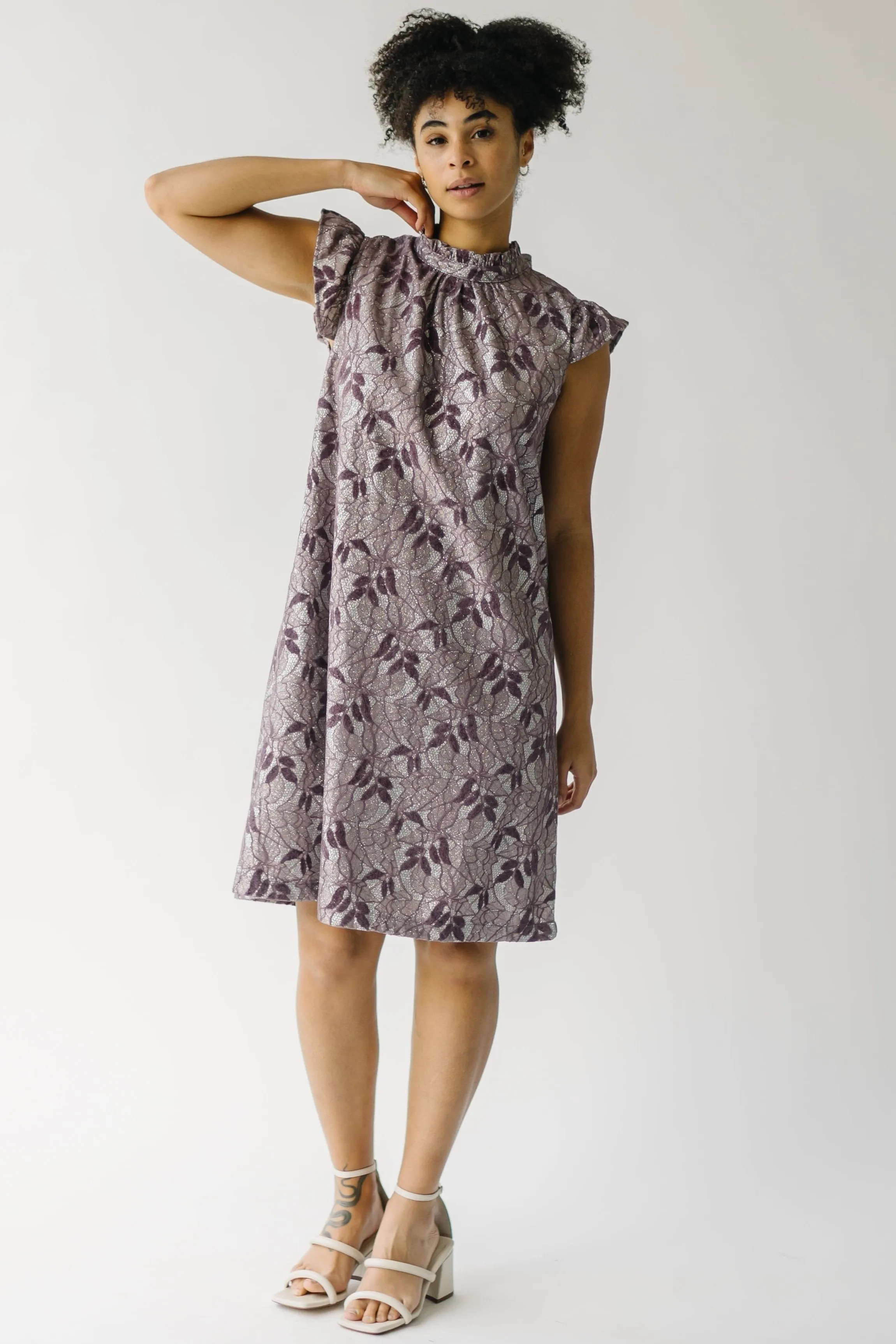 The Stevensville Lace Ruffle Shift Dress in Mocha