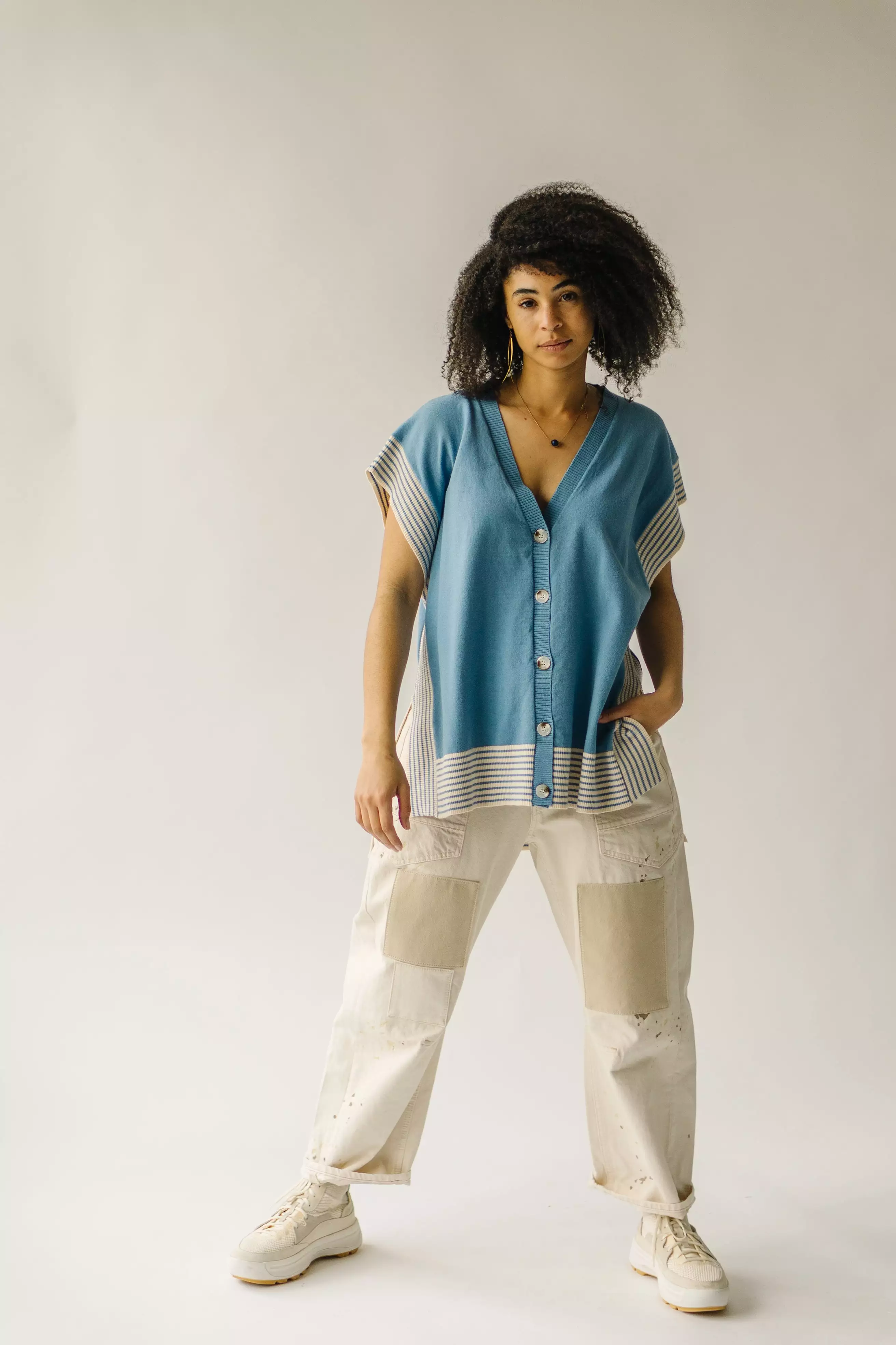 The Vikas Button Down Sweater Vest in Soft Blue