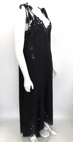 THEORY Black Linen & Cotton Eye Print Spaghetti Strap Size 8  (M) Dress