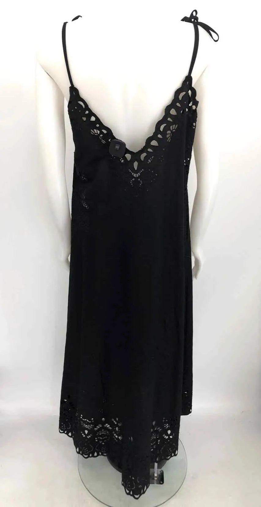 THEORY Black Linen & Cotton Eye Print Spaghetti Strap Size 8  (M) Dress