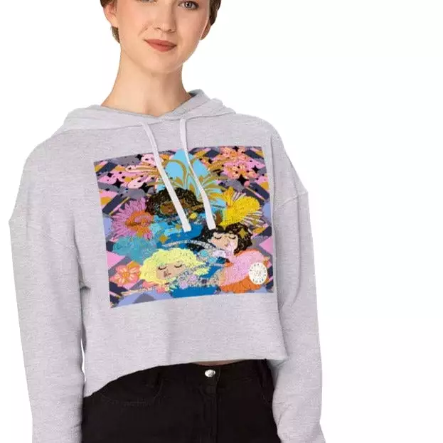 Three Mermaids Cropped Hoodie