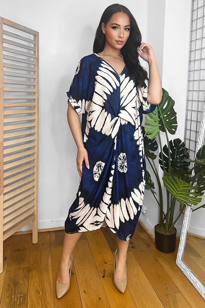 Tye Die Print Twist Front Midi Dress