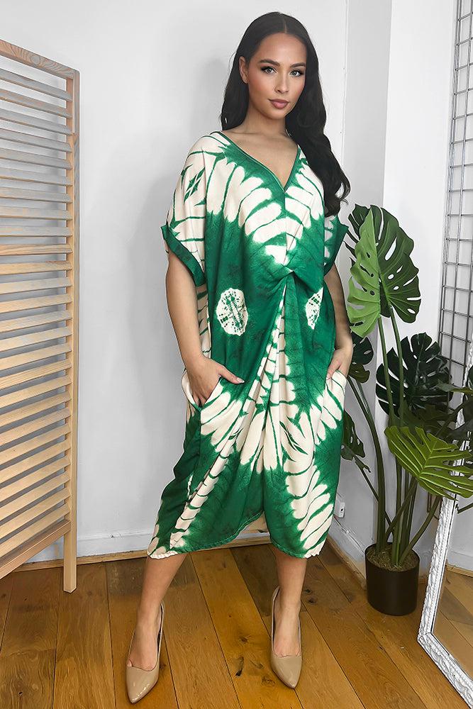 Tye Die Print Twist Front Midi Dress