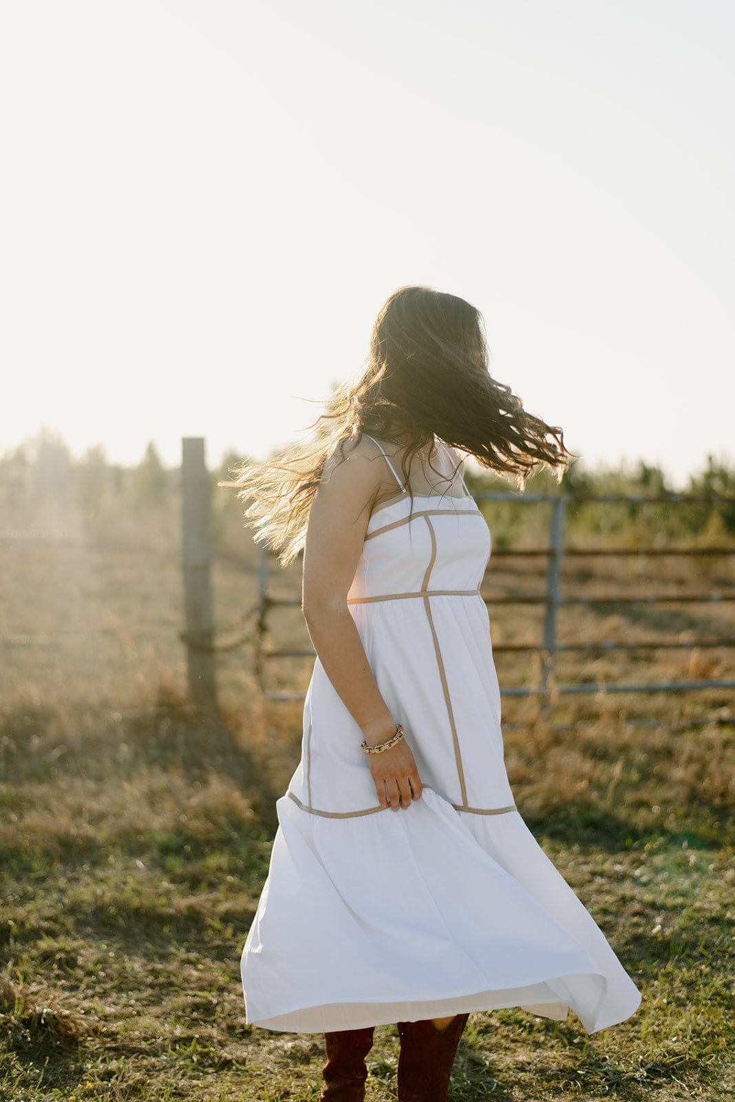 White Contrast Tiered Maxi Dress