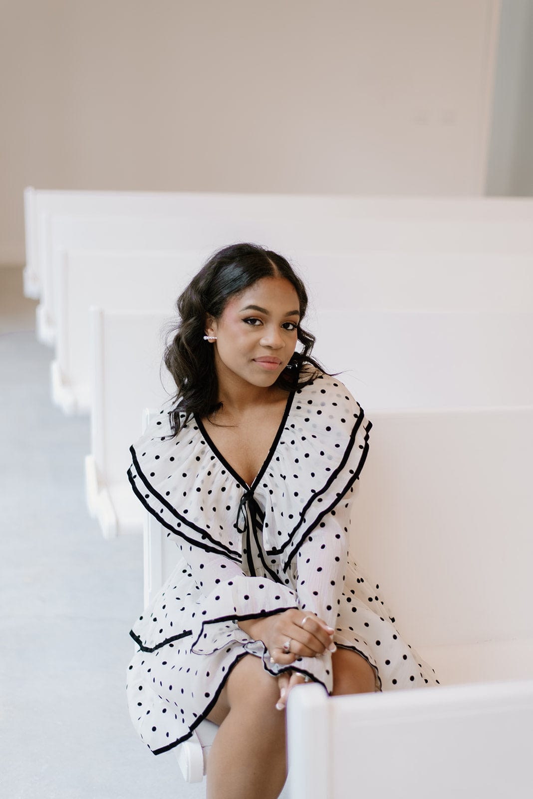 White Polka Dot Tiered Mini Dress