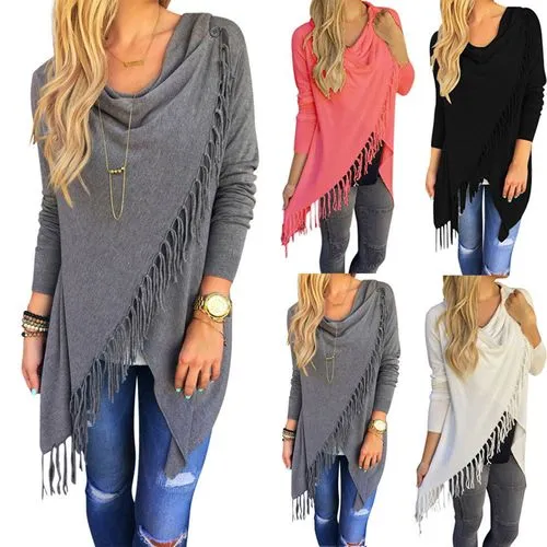 Women's Casual Streetwear Solid Color Tassel Pullovers Sweater