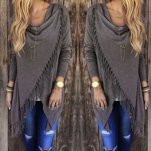 Women's Casual Streetwear Solid Color Tassel Pullovers Sweater