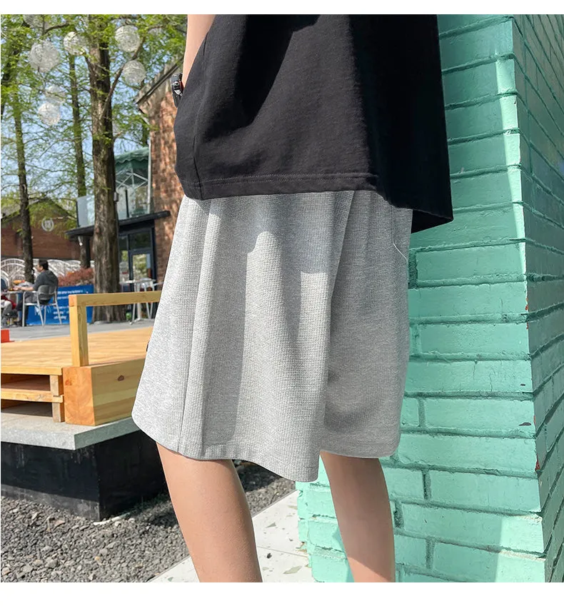 Xituodai Summer Thin Men's Baggy Straight Beach Shorts Korean Fashion Elastic Waist Casual Knee Length Pants Basketball Oversize