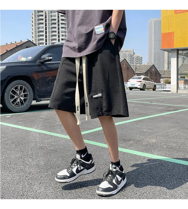 Xituodai Summer Thin Men's Baggy Straight Beach Shorts Korean Fashion Elastic Waist Casual Knee Length Pants Basketball Oversize