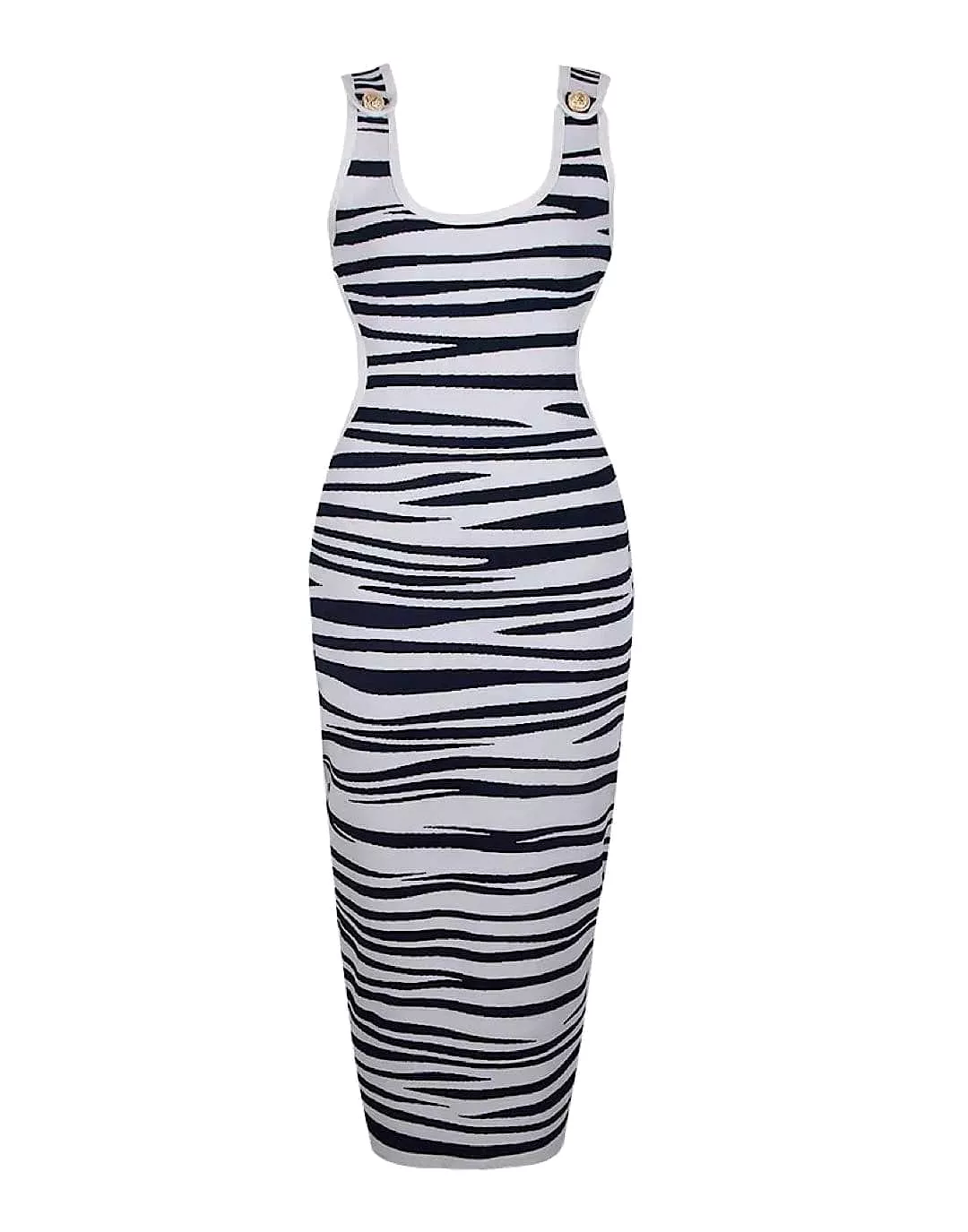 Zebra Print Cutout Long Knit Dress