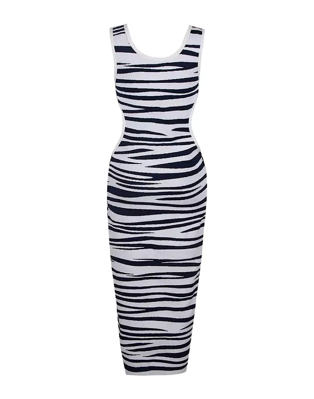 Zebra Print Cutout Long Knit Dress